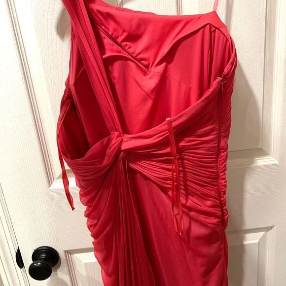 Adrianna Papell one shoulder peachy pink dress size 14 - Picture 6 of 7